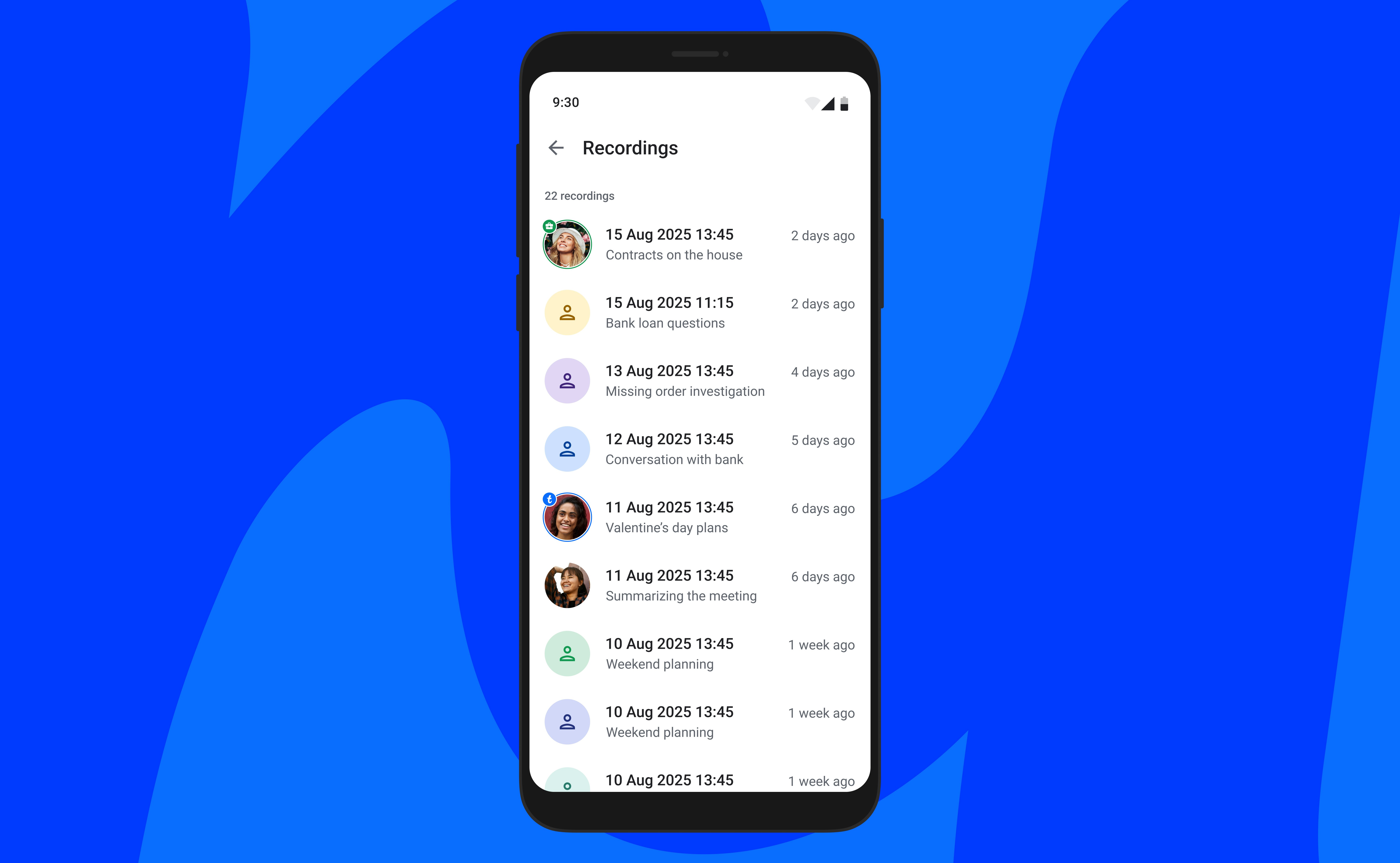 Call Recordings List Screen